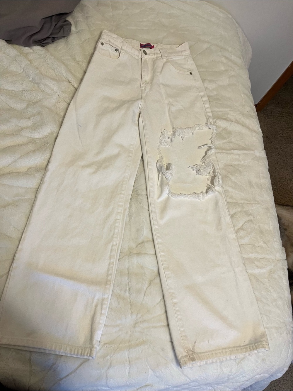 Edikted White Wide Leg Flare Jeans